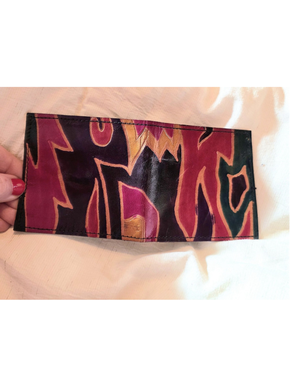 Vintage Hand Tooled Leather Aztec Tribal Bifold Wallet